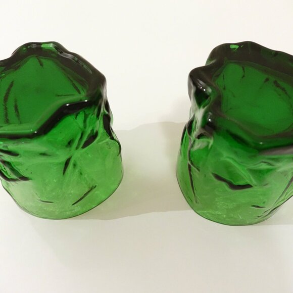 Vintage Forest Green Crinkle Lowball Drinking Glasses - Picture 3 of 8